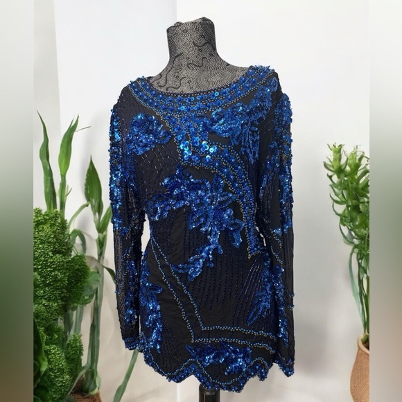 SWEE LO New York 100% Silk & Sequins beaded VTG blouse size M - Picture 14 of 14